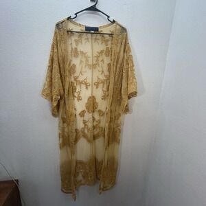 Yellow Lace Duster Kimono Long Sheer Boho Coachella Festival Fairy Beach Sz S